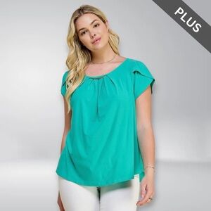 AUW Teal Blouse Tulip Sleeve